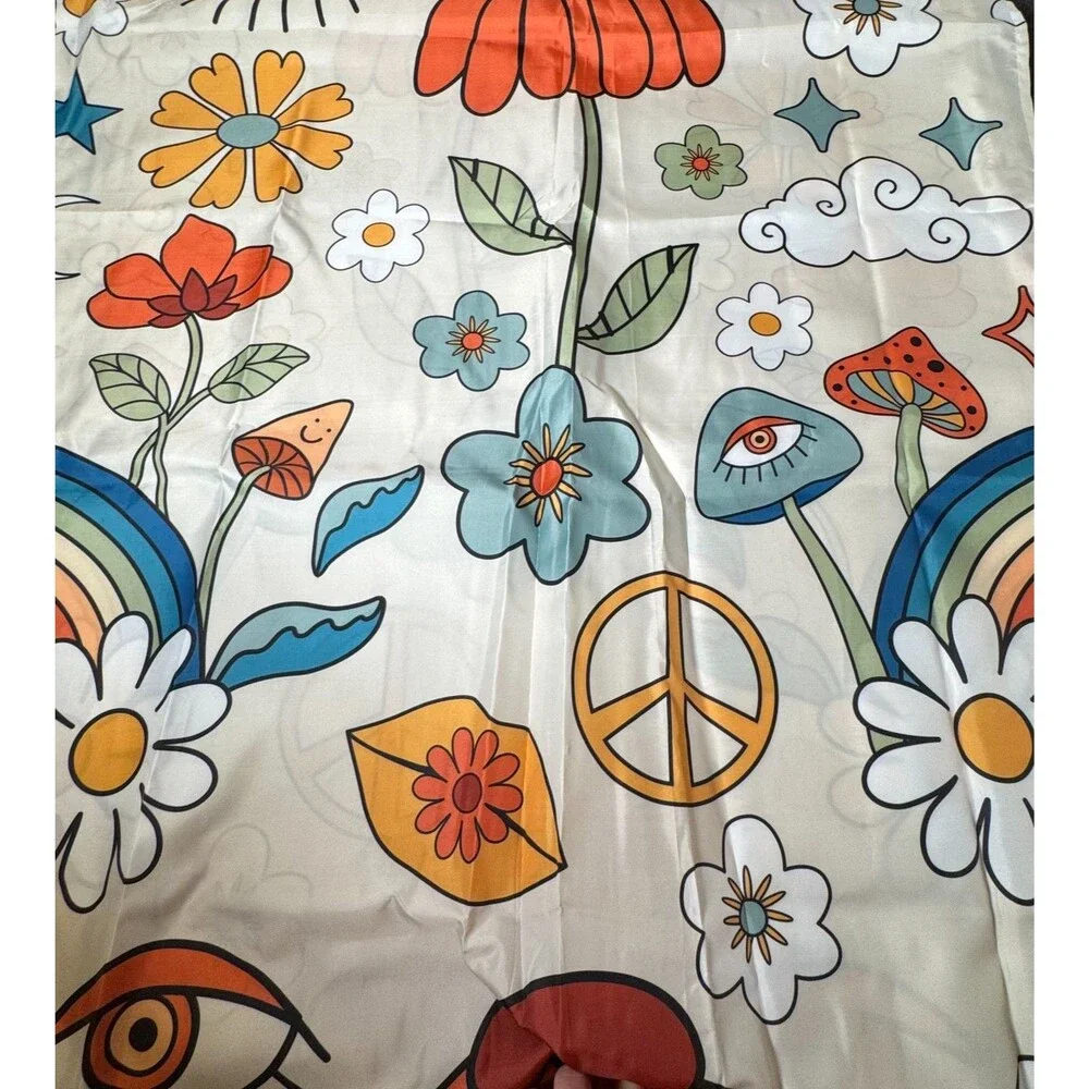 70's Retro Boho Hippie Floral Psychedlic Peace Floral Heavy Duty Shower Curtain